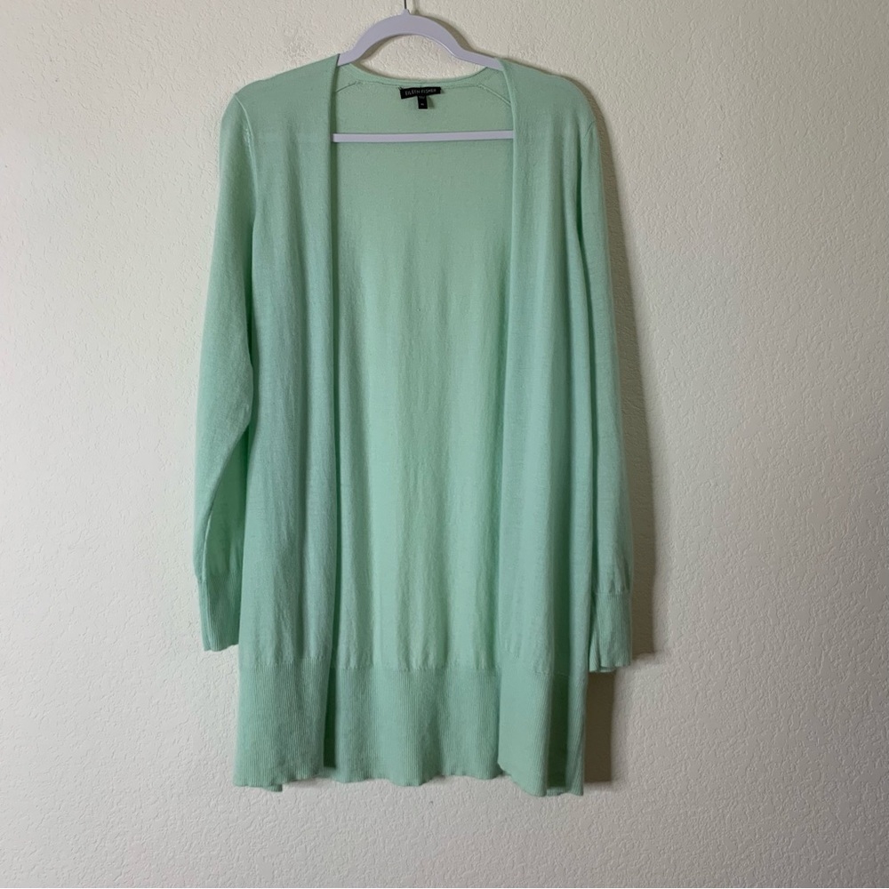 Eileen Fisher Womens mint green 100% cashmere open cardigan XL